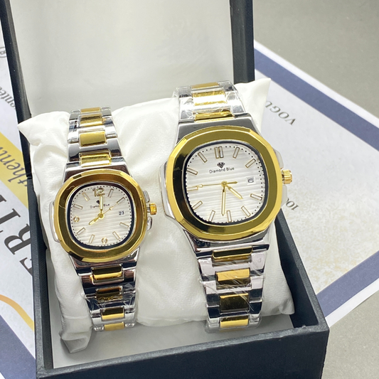 DIAMOND BLUE Analog Quartz Movement Stainless Steel Couple Watches